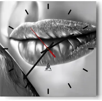 Hodiny Velké nástěnné hodiny na zeď 40x40 Žena Skleněné hodiny Čtvercové Tiché