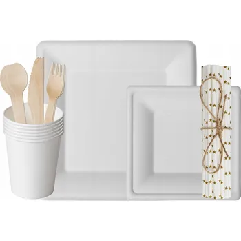 Talíř Piknikový set z cukrové třtiny pro 16 osob