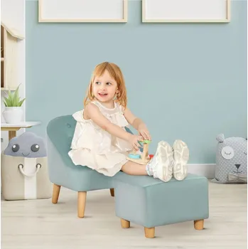 dětské křeslo Aosom Dětské křesílko s taburetem, zelené.