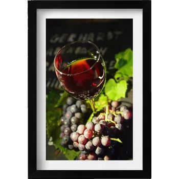 Obraz Moderní nástěnná dekorace Sklenice červeného vína a hroznové víno 20x30 cm