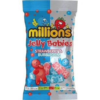 Bonbon Millions Jelly Babies gumové bonbony s příchutí jahody a žvýkačky 190 g
