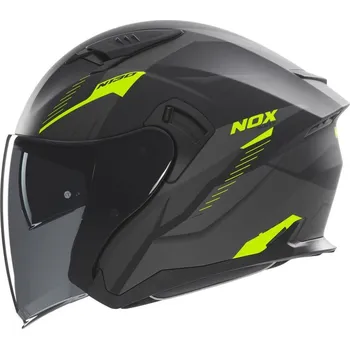 Helma na motorku Otevřená přilba N130 Myst, NOX (černá matná, žlutá fluo) 2025
