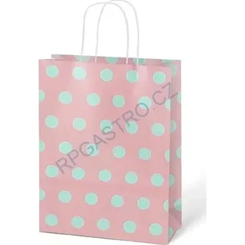 Dárková taška Papírová taška dárková vel.M 210x270x110 mm růžová s bílými puntíky (5251326.6)