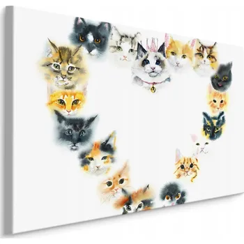 Obraz Obrázek pro děti SRDÍČKO s kočkami Akvarel 70x50