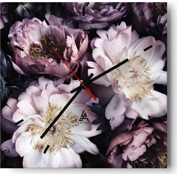 Hodiny Velké nástěnné hodiny 40x40 cm Pivoňky Skleněné hodiny Čtvercové Tiché