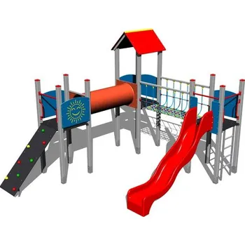 Dětské hřiště Playground System DĚTSKÉ HŘIŠTĚ - sestava se skluzavkou a lanovým mostem 4U305K-15 - celokovová