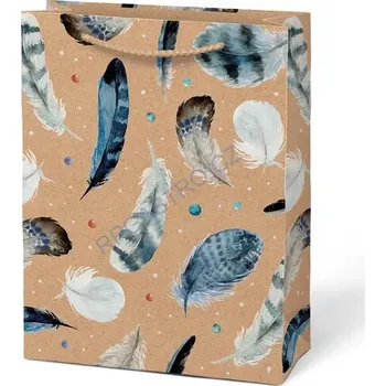 Dárková taška Papírová taška dárková vel.M KRAFT motiv barevná pírka 190x250x90 mm (5251454.1)