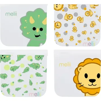 dětská jídelní sada MELII opakovatelně použitelné sáčky na svačinu 4 ks Lvíček, Dinosaur