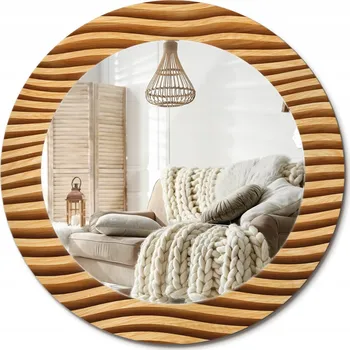 Zrcadlo Stylové kulaté zrcadlo na zeď s potiskem na skle, dřevěná vlna, průměr 60 cm