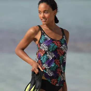 Dámské plavky Plavkový tankiny top s potiskem Malaya, pro velké poprsí černá/vícebarevná 38