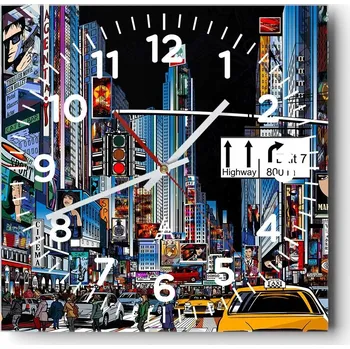 Hodiny Nástěnné hodiny do obýváku 40x40 Město Bez Hlučné Skleněné hodiny Tiché