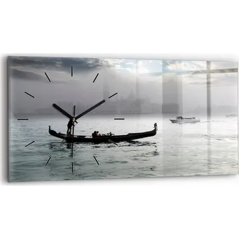 Hodiny Horizontální Skleněné Hodiny na Zeď do Kanceláře s Grafikou Benátky Gondola 60x30 cm