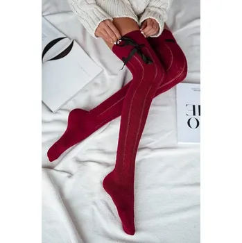 Dámské ponožky DOVOZ EU Dámské bavlněné nadkolenky s copánky a stuhou vínové Velikost: 37/41