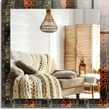 Zrcadlo Zrcadlo s Potiskem Nástěnné Ozdobné Čtvercové 60x60 cm Etnický vzor ornament