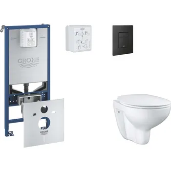 Klozet GROHE - Rapid SLX Set předstěnové instalace, klozetu, sedátka SoftClose a tlačítka Even, phantom black SANI11BB5101