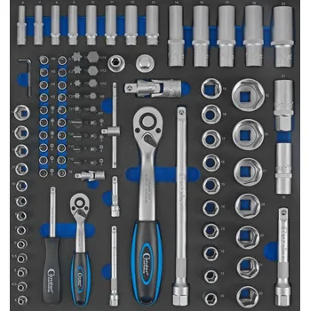 Gola sada Vložka do vozíku na nářadí, sada nástrčných klíčů a příslušenství 1/4" + 1/2", 98 dílů