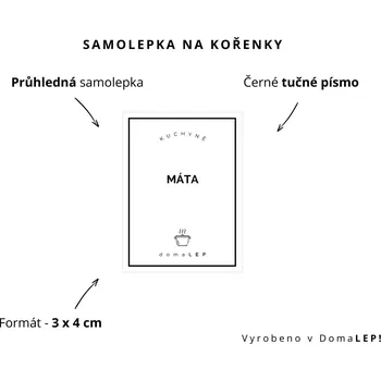 Samolepící etiketa MÁTA - Samolepka na kořenky 3 x 4 cm - DomaLEP varianta: PRŮHLEDNÁ - tučné písmo