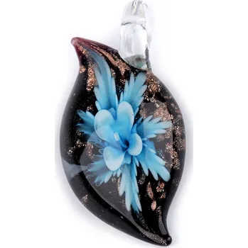 Přívěsek Skleněný přívěsek květ 27x51 mm Varianta: 4 modrá azurová, Balení: 1 ks