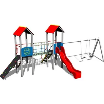 Dětské hřiště Playground System DĚTSKÉ HŘIŠTĚ - sestava se skluzavkou a dvojhoupačkou 4U225K-15 - celokovová