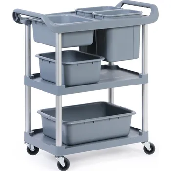 Úklidový vozík B2B Partner Kuchyňský úklidový vozík s plastovými nádobami, 930 x 830 x 450 mm