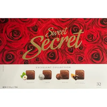 Bonboniéra Bonboniéra Sweet Secret 215 g - RŮŽE (MIESZKO / 6 druhů pralinek - panna cotta, créme brulée, oříškové, tiramisu, lesní ovoce, čokoládové )