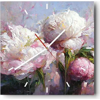 Hodiny Velké nástěnné hodiny na zeď 40x40 Květiny Skleněné hodiny Čtvercové Tiché