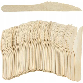 Příbor Dřevěné ekologické nože na jedno použití na grilování, 100 ks