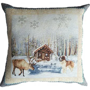 Povlak na polštářek Zimní povlak na polštář s jelenem a chalupou V09