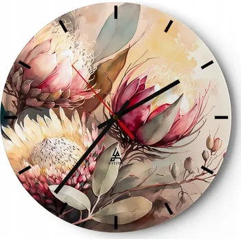 Hodiny Velké nástěnné hodiny 40x40 Květiny Skleněné hodiny Kulatý Tiché
