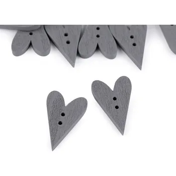 Knoflík Dřevěný dekorační knoflík srdce 10ks Barva: šedá sv.