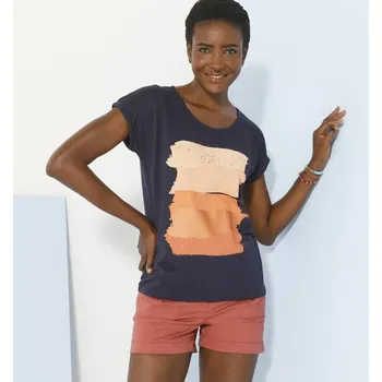 Dámské tričko Tričko s krátkými rukávy, potisk art pruhy nám.modrá 38/40