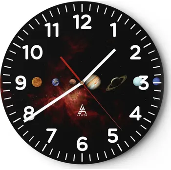 Hodiny Nástěnné hodiny do obýváku 40x40 Vesmír Hodiny na skle Loft Tiché