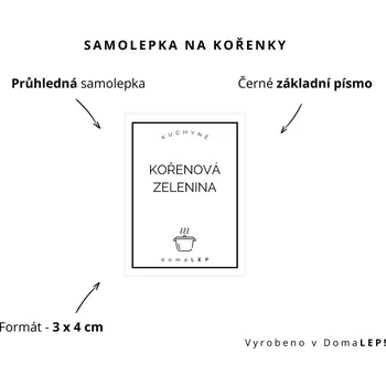 Speciální papír KOŘENOVÁ ZELENINA - Samolepka na kořenky 3 x 4 cm - DomaLEP varianta: PRŮHLEDNÁ - základní písmo
