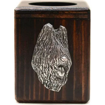 Svícen Dřevěný svícen s francouzským ovčákem Briardem na čajovou svíčku