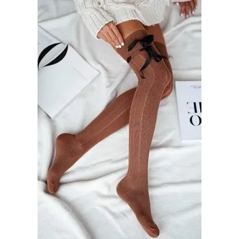 Dámské ponožky DOVOZ EU Dámské bavlněné nadkolenky s copánky a stuhou námořnické karamelové Velikost: 37/41