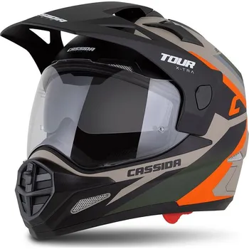 Helma na motorku Enduro přilba Tour 2.0 X-tra, CASSIDA (písková matná/oranžová/zelená/černá, plexi s přípravou pro Pinlock) 2025