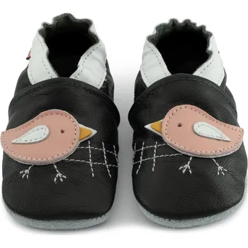 Capáčky CAROZOO Kožené capáčky s koženou podrážkou ptáček černý 7-8 let Černá 32,5