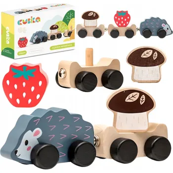 Dřevěná hračka Dřevěný vláček s magnety Chytrý ježek Cubika