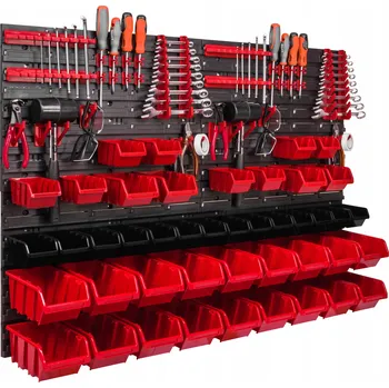 Obraz Dílenská nástěnná deska na nářadí Botle 115x78 cm, stěna do garáže + 44 boxů/úložných nádob