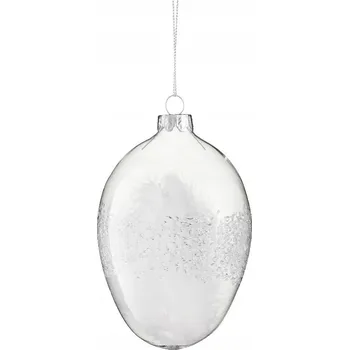 Vánoční ozdoba Skleněná baňka ve tvaru vajíčko s bílými peříčky 12 cm VILLA ITALIA