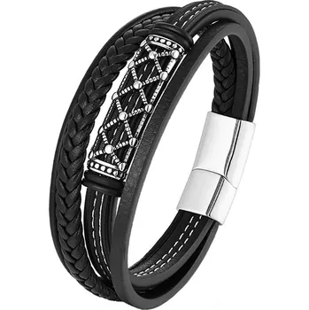 Šperk MAVATO FARGO černý pánský kožený náramek délka 23cm