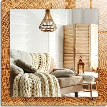 Zrcadlo Dekorativní závěsné Zrcadlo s potiskem průřezu kmene stromu s kroužky 60x60 cm