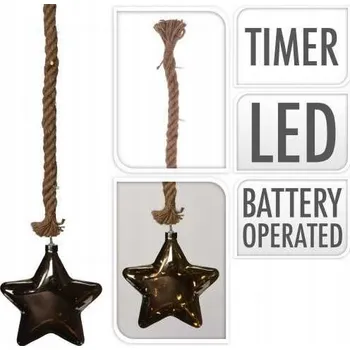 Vánoční dekorace Světelná HVĚZDIČKA vánoční koule 18 cm na provázku, 15 LED s časovačem