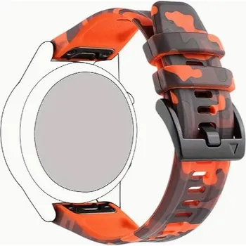 Řemínek na hodinky Signální Camo Oranžovo hnědý řemínek pro hodinky Garmin Fenix 5X / 6X / 7X / 8 (51 mm) (Silikonový řemínek pro chytré hodinky Garmin Fenix 5X / 6X / 7X / 8 (51 mm) hnědo, oranžová kamufláž)