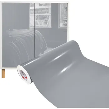 Tapeta Fólie Lepicí dýha na nábytek Dveře Skříně DIY Šedá Lesklá Šířka 63 cm