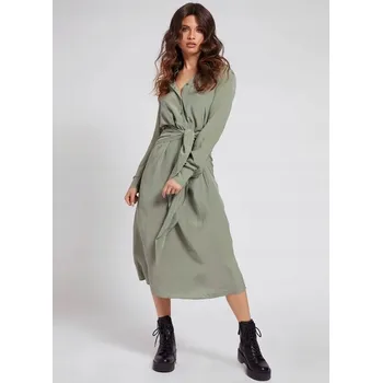 Dámské šaty KHAKI MIDI KOŠILOVÉ ŠATY GUESS V ŘADĚ XS 0A4D6*