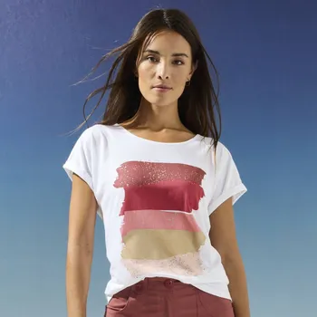 Tričko s krátkými rukávy, potisk art pruhy terakota 52