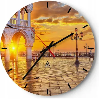 Hodiny Velké nástěnné hodiny 40x40 cm Město Skleněné hodiny Kulatý Tiché