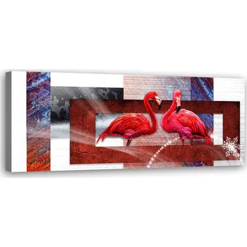 Obraz OBRAZ NA PLÁTNĚ Dva červení plameňáci CANVAS 90x30