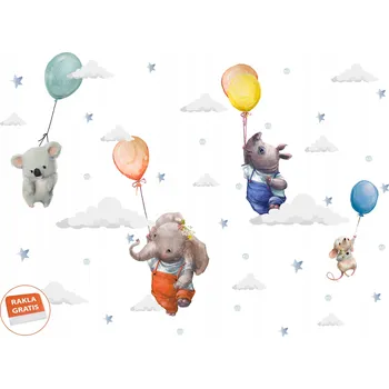Samolepící dekorace Naklejka na ścianę dla dzieci zvířátka a balónky